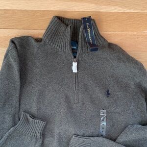 NWT Men’s Polo by Ralph Lauren charcoal Gray 1/4 zip Cotton Sweater